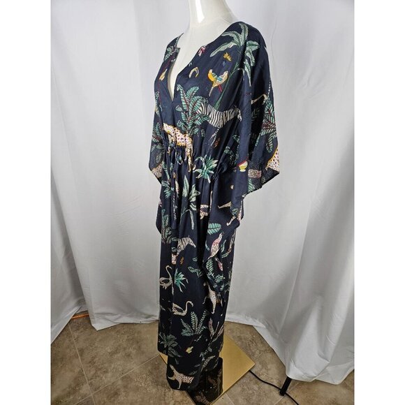 Just Darving Jungly Kaftan Dress Navy Exotic Animal Print & Palm Leaves One Size - Picture 7 of 15
